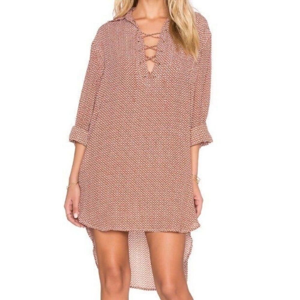 Faithfull The Brand Walker Alegre Print Shirt Dress Rust And White XS